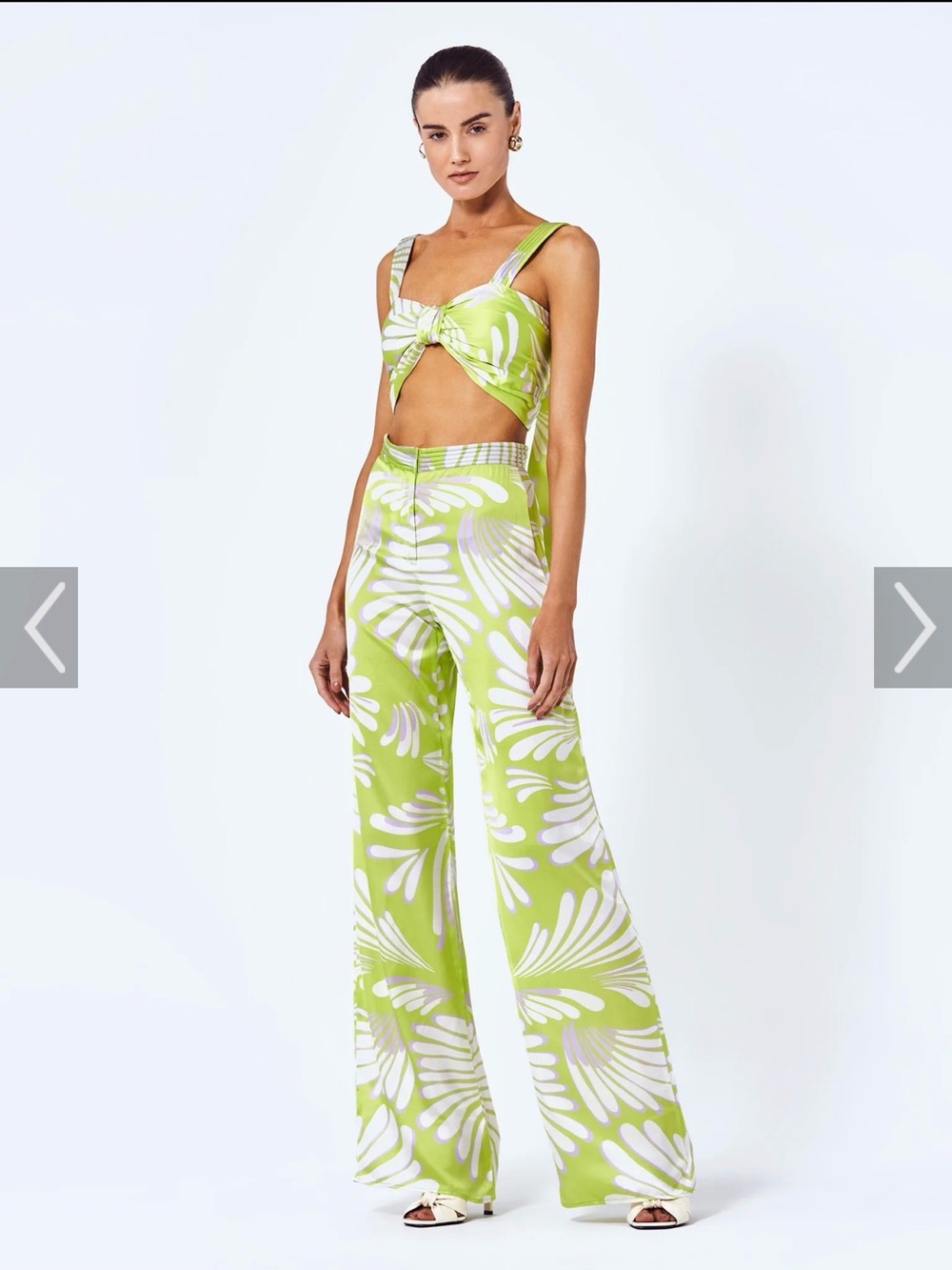 Alexis High-Rise Wide Leg Printed Pants and Top- Lime & White